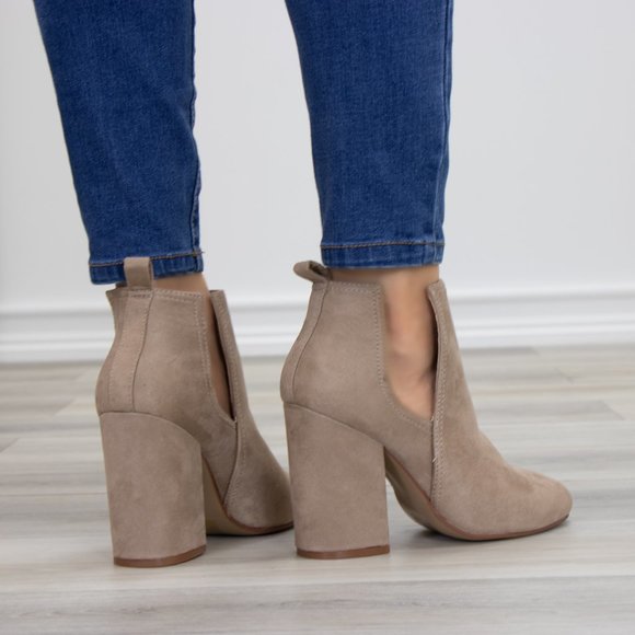 Vegan Suede Tan Cute Ankle Boots W/ Open Sides - Picture 9 of 10